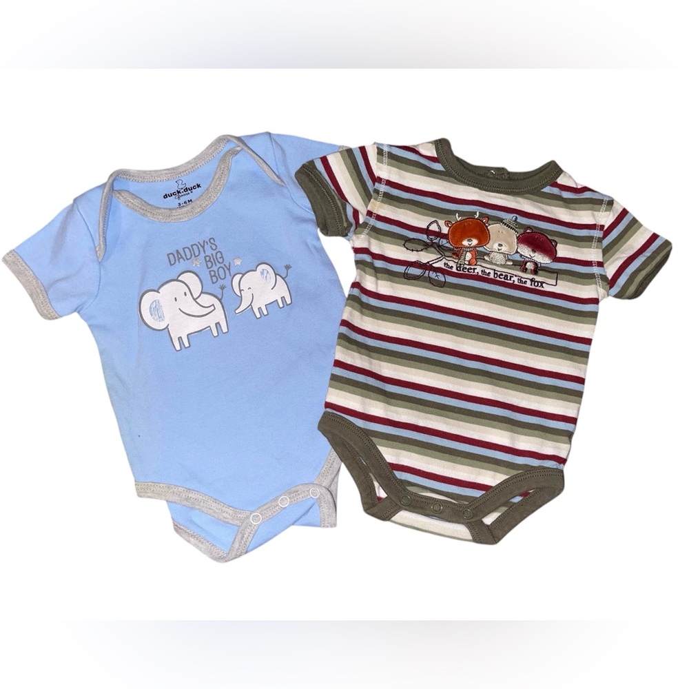 DUCK DUCK GOOSE Baby Blue and Multi Stripe Onesie Size 3-6M
